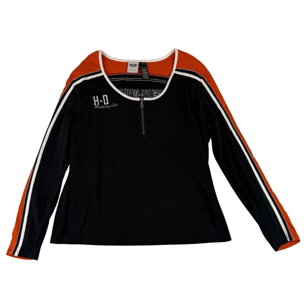 Harley-Davidson Quarter Zip Top Womens 2XL Black Orange Embroidered 99163-10VW